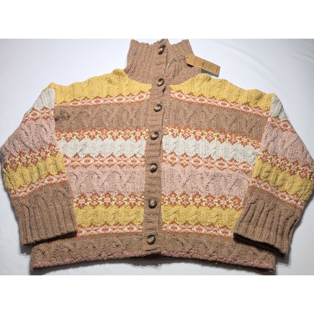 Faherty Highland Fairisle Cardigan Lakeside Fairisle Haze Merino Wool Alpaca NWT